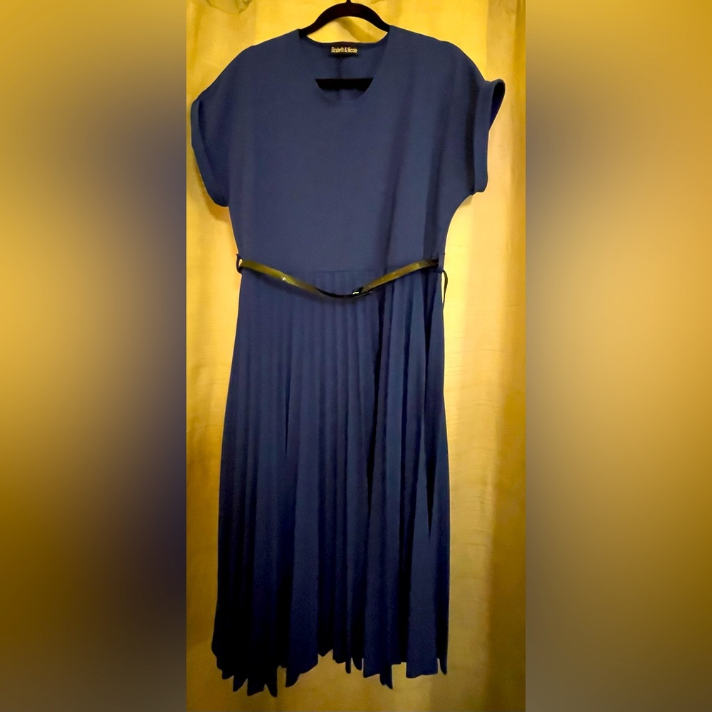 Navy Pleated Midi Dress